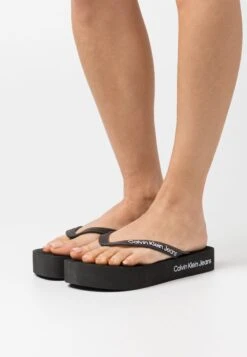 Calvin Klein Jeans Beach Flatform Logo - Sandalias De Dedo - Black/Bright White